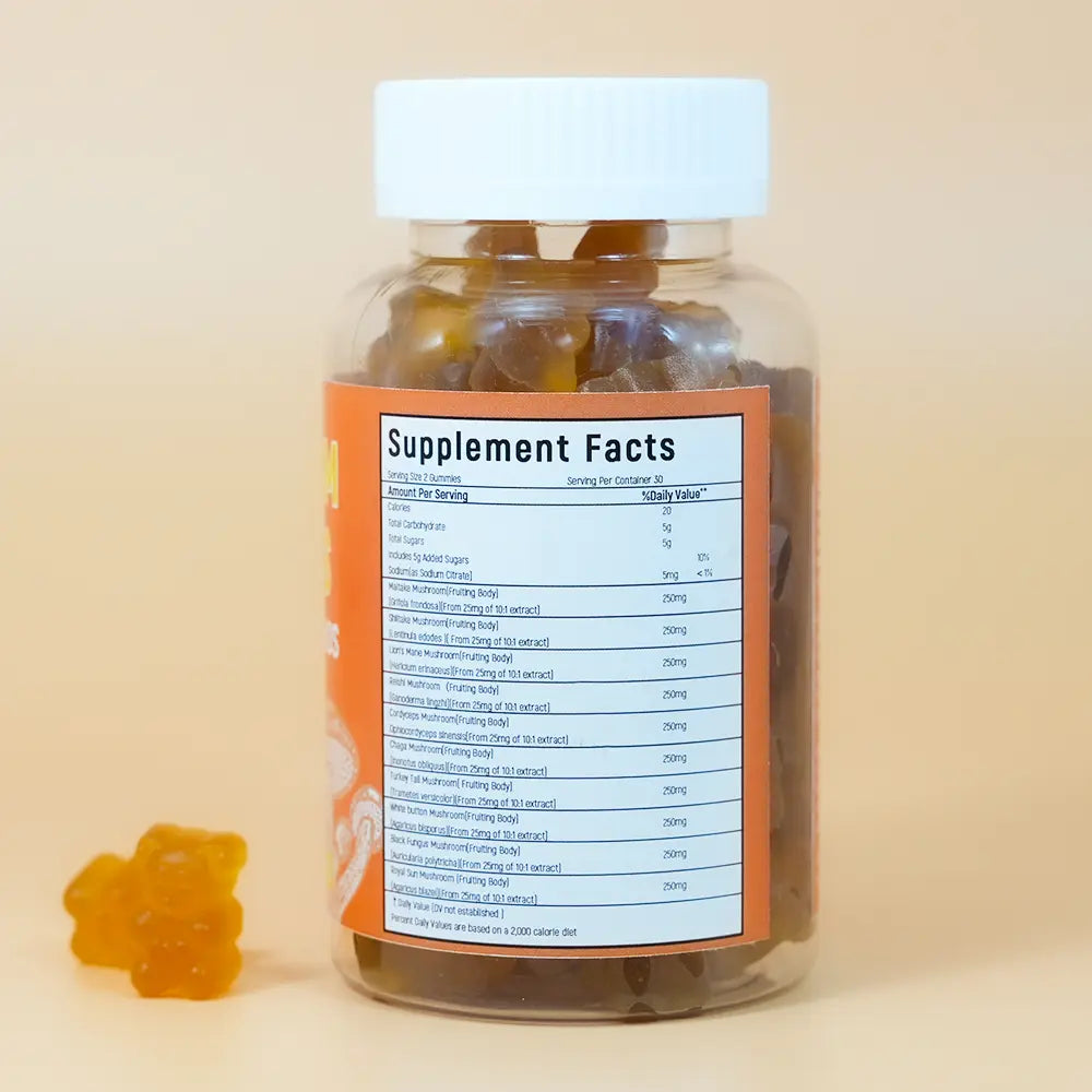 Hiherbs Mushroom Gummies Dietary supplements Nootropic Brain Supplement, Immune Support & Stress Relief mushroom jelly candies (60 capsules/Bottle) Hiherbs