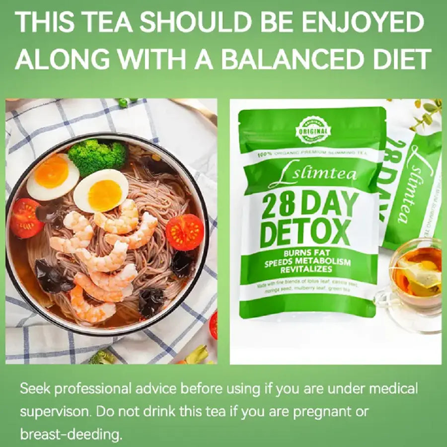 The 28-Day Detox Tea combined with a balanced diet yields better results.