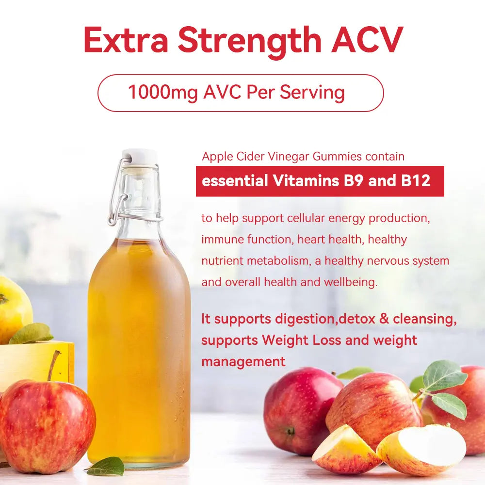 Apple Cider Vinegar Gummies contain essential Vitamins B9 and B12
