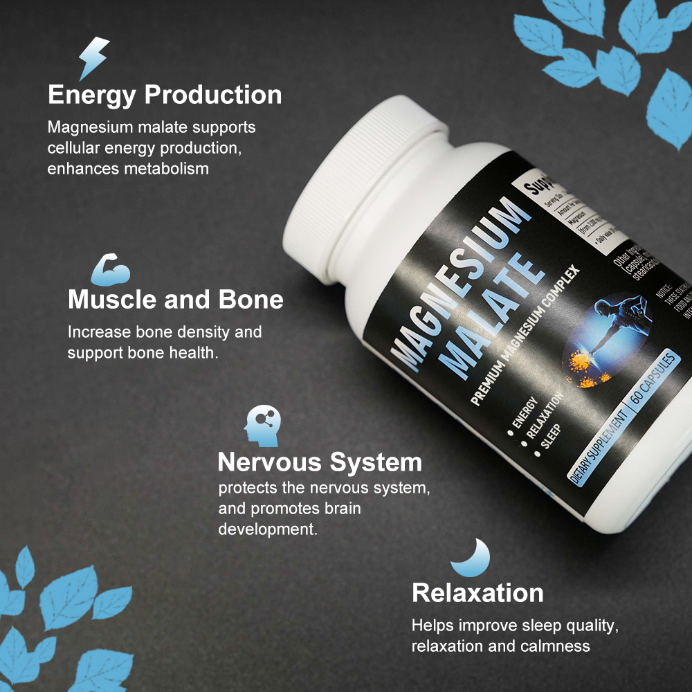 Hiherbs Magnesium Malate 500mg/capsule-Enhances metabolism, improves bone density, protects the nervous system(60 capsules/bottle) Oral capsule Hiherbs