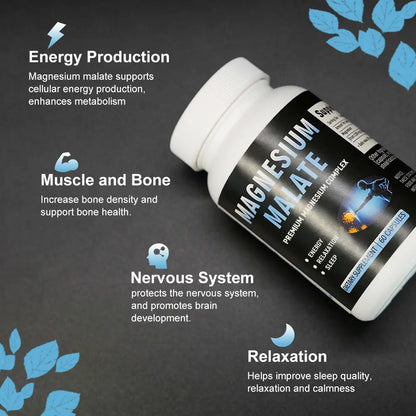 Hiherbs Magnesium Malate 500mg/capsule-Enhances metabolism, improves bone density, protects the nervous system(60 capsules/bottle) Oral capsule Hiherbs