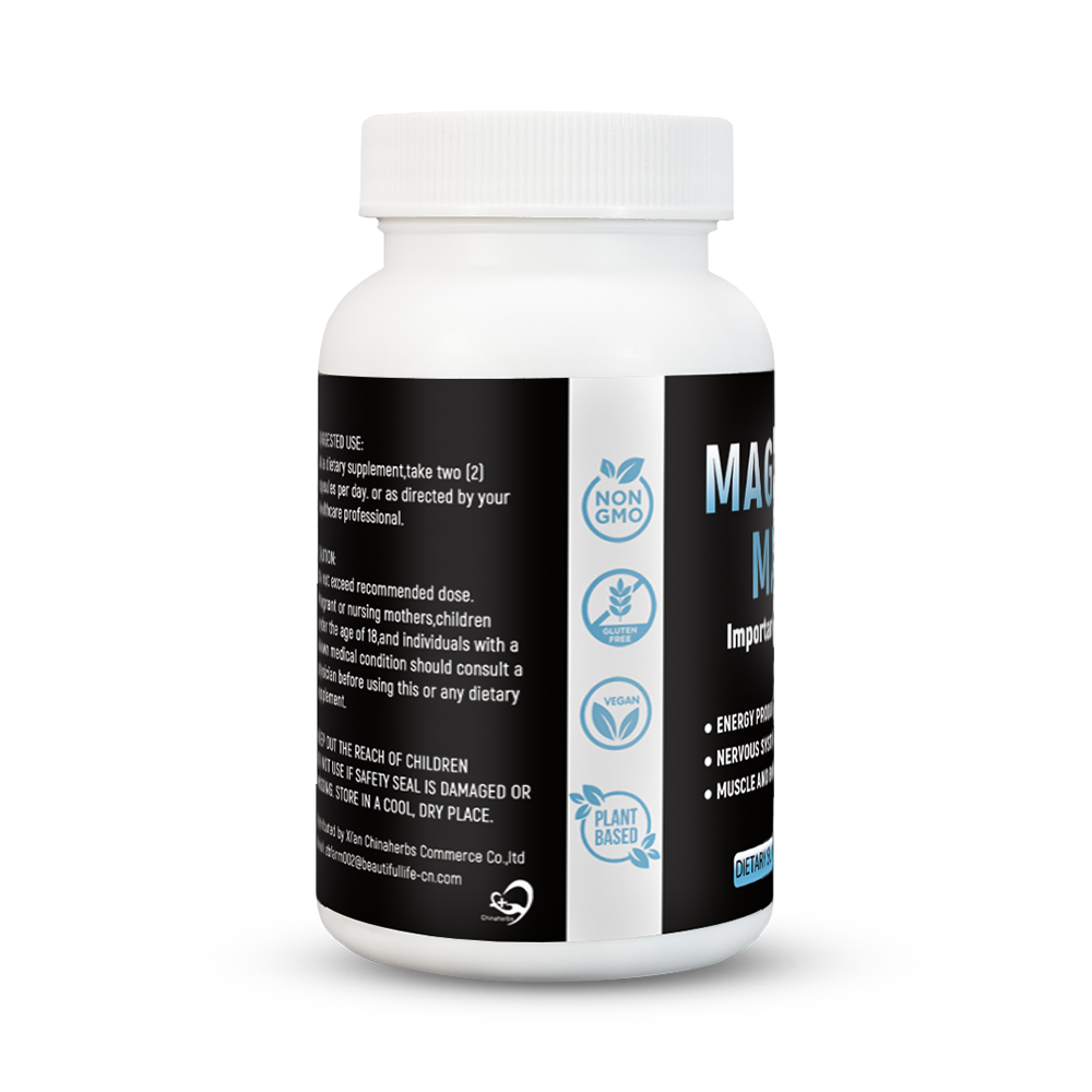 Hiherbs Magnesium Malate 500mg/capsule-Enhances metabolism, improves bone density, protects the nervous system(60 capsules/bottle) Oral capsule