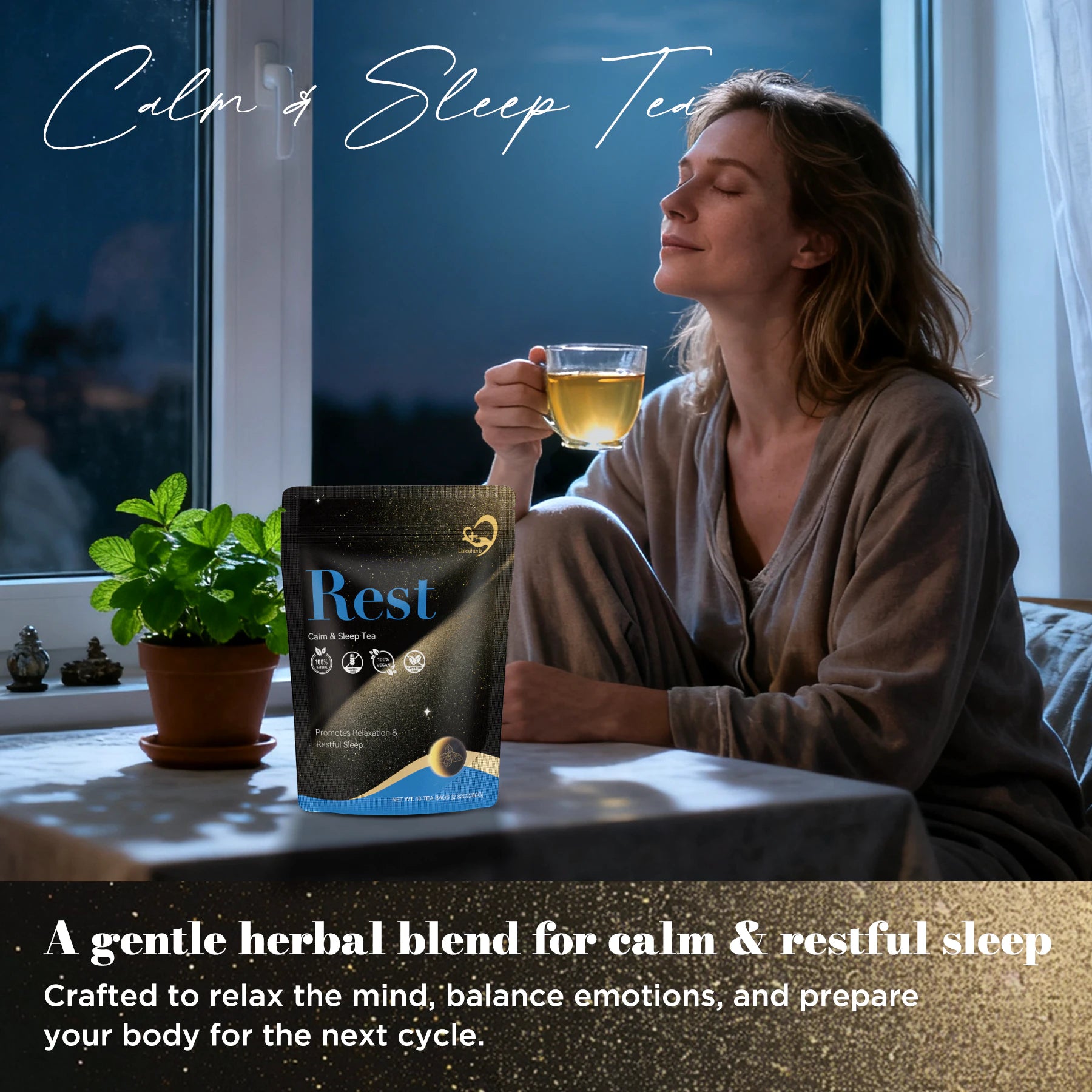 A lady consumed Rest Calm & Sleep Tea during the luteal phase