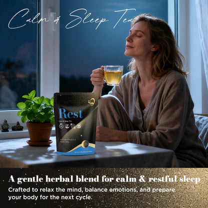 A lady consumed Rest Calm & Sleep Tea during the luteal phase