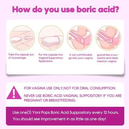 Hiherbs Boric Acid Vagina Suppository - Odor Eliminator, Yeast Infection Treatment, pH Balancer Boric acid Products, 60PCS/30PCS  (2 Applicators as Gift) Hiherbs