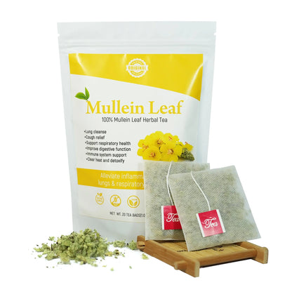 Hiherbs Organic Mullein Tea Bags for Lungs, 20 Mullein Tea Bags, Lung Detox Hiherbs