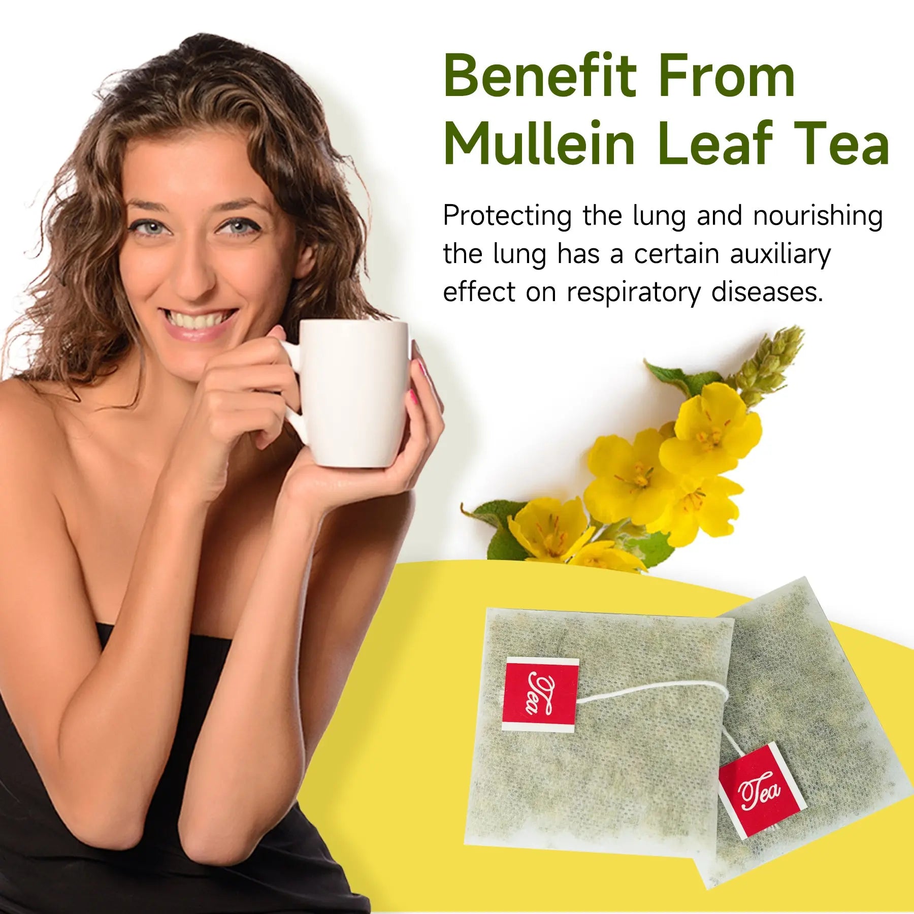 Hiherbs Organic Mullein Tea Bags for Lungs, 20 Mullein Tea Bags, Lung Detox Hiherbs