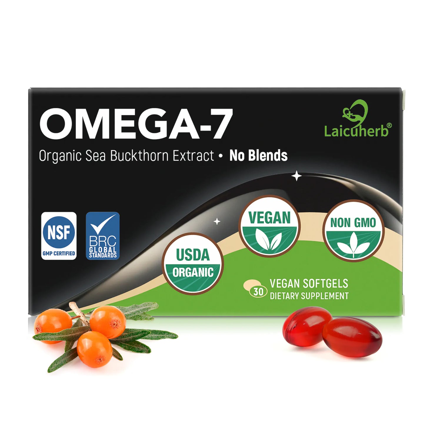 Laicuherb Omega 7 Sea Buckthorn Oil Capsules box packaging