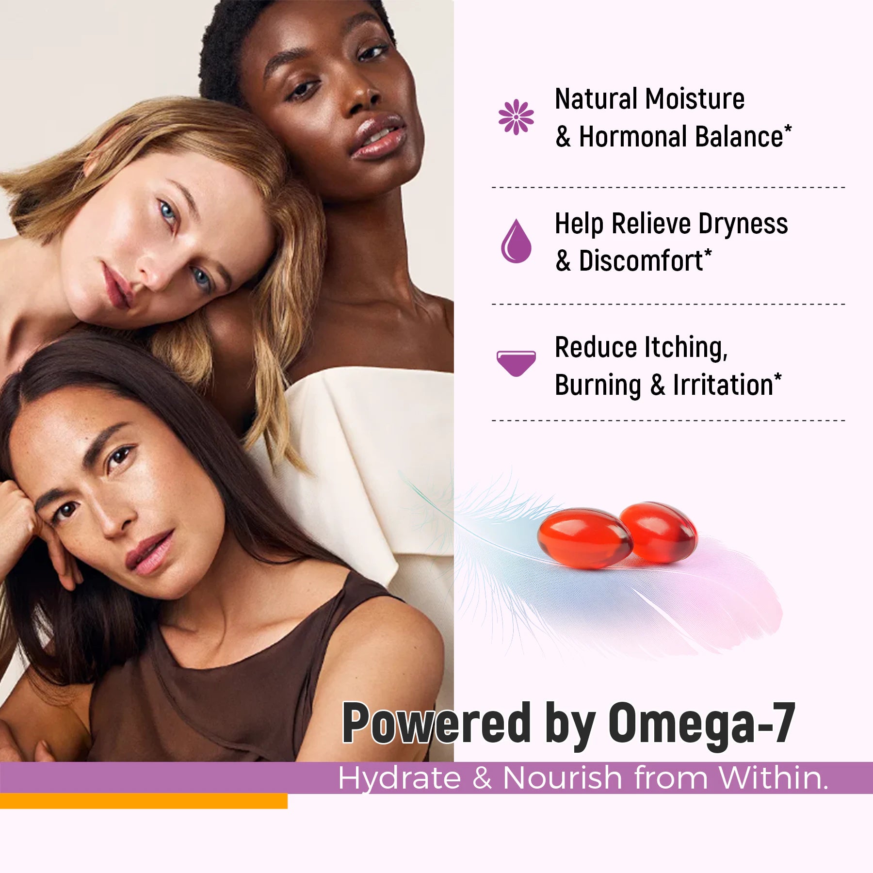 The main efficacy of Feminine Moisture Support comes from Omega 7
