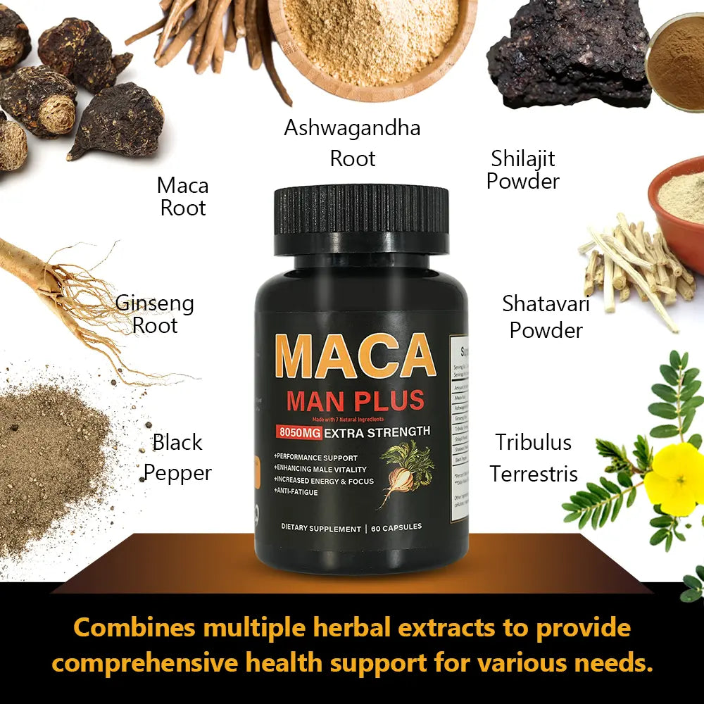 Hiherbs Maca Capsules 500mg*60 capsules– Immune Support & Enhanced Male Vitality – Boost Male Fertility & Performance, Reduce Fatigue, Strengthen Immune System Hiherbs