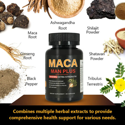 Hiherbs Maca Capsules 500mg*60 capsules– Immune Support & Enhanced Male Vitality – Boost Male Fertility & Performance, Reduce Fatigue, Strengthen Immune System Hiherbs